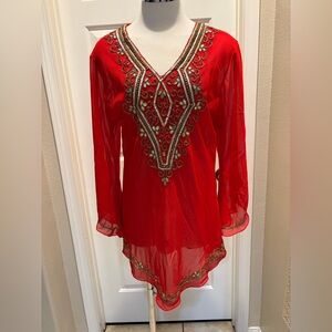 Elegant Red Embroidered Women's Top
